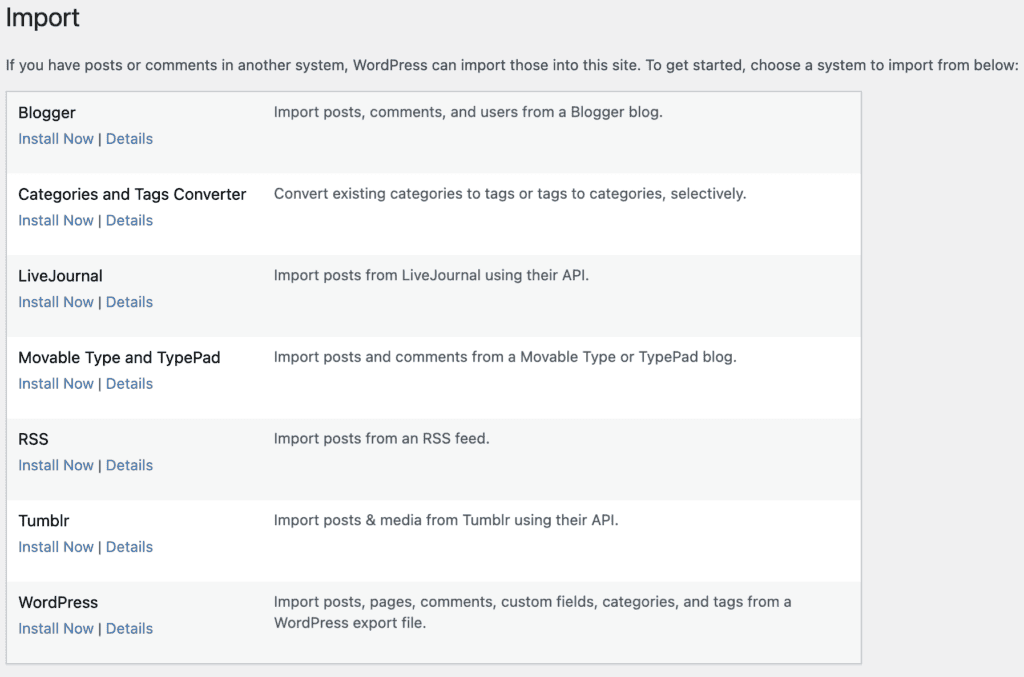 Importer section

